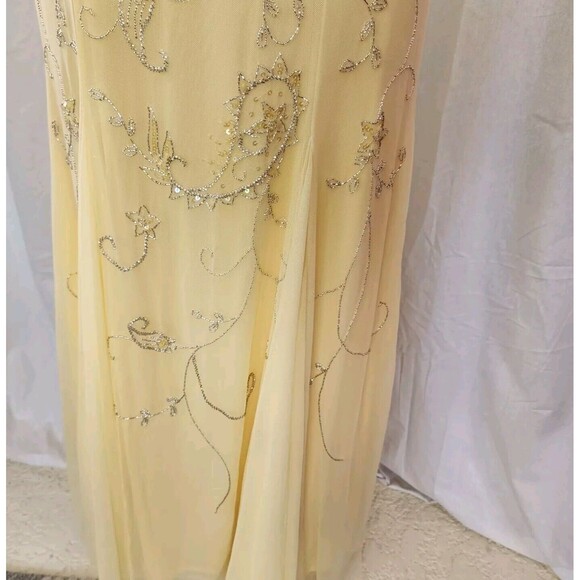 CACHE Vintage Formal Full Length Gown Allov Beaded Halter Tulle Pastel Yellow L - Picture 11 of 12